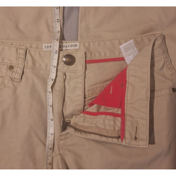 Tommy Hilfiger Stretch-Wmn 10 Beige Chino Khaki Bootcut Flare Pocket Flp *spots* - Picture 5 of 16